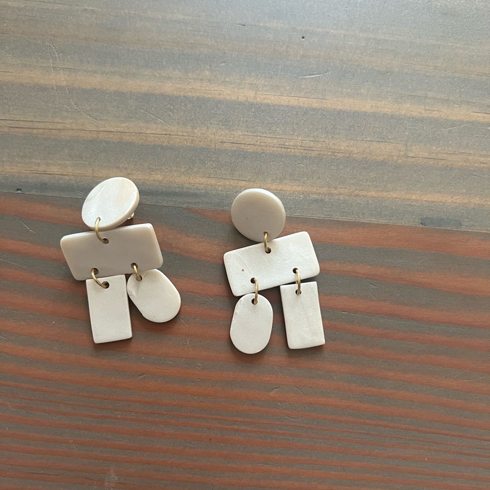 Cream Geometric Resin Earrings